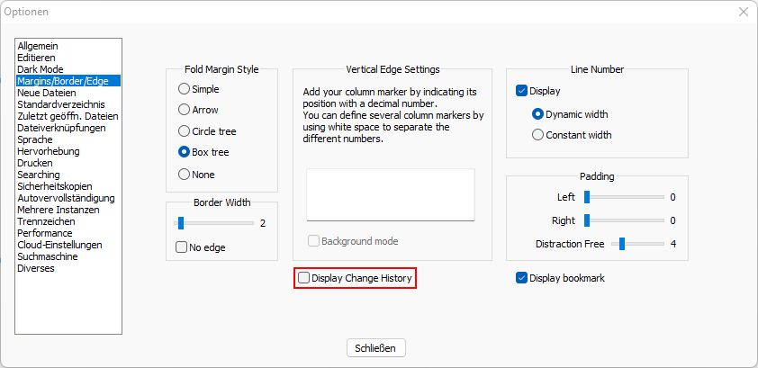 Notepad++ Optionen - Display Change History
